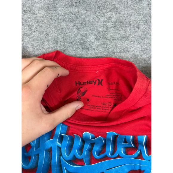 Hurley Shirt Mens Medium Red Graphic Graffiti Regular Fit Tee Skate Streetwear - Picture 5 of 6